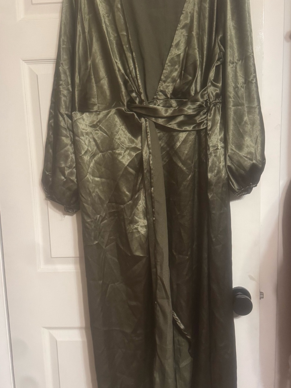 Shien Olive Satin Long Wrap Dress 3XL